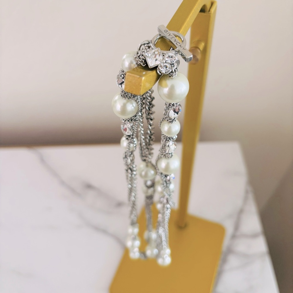 Givenchy Couture Silver Rhodium Plated w Faux Pearls & Rhinestones Necklace - Picture 5 of 5